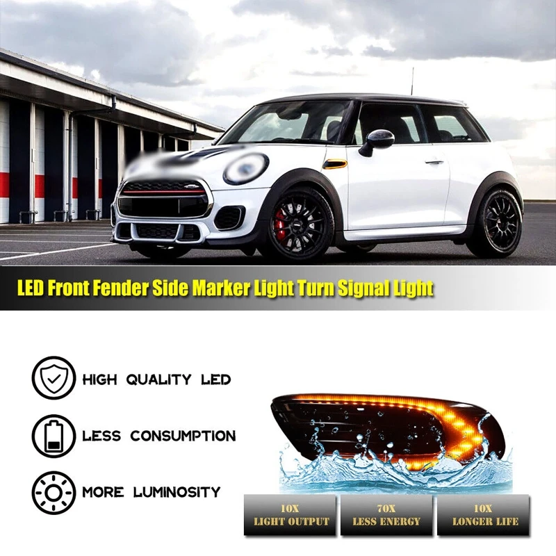 2 Pieces Front Side Marker Lamps Black Shell Amber Led Fender Side Marker Light For Mini Cooper F55 F56 F57 2014-2017