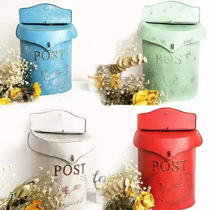 New European Style Metal Wrought Iron Wall Mailbox Three-dimensional Relief Mailbox Outdoor Vintage Outside Garden Decoration
