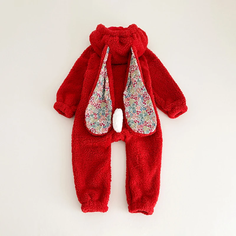 Spring Baby Girls Boys Rabbit Romper Newborn One-piece Jumpsuit Hooded Pajamas Boys Plush Homewear Outfits Baby Costume