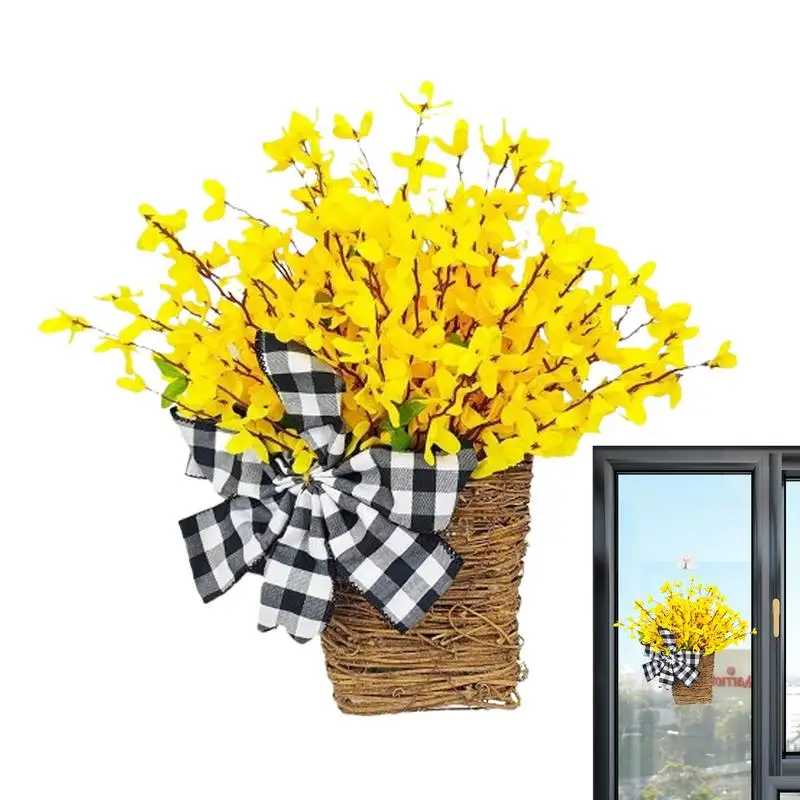 

Faux Spring Flower Baskets Floral Welcome Artificial Daisy Wreaths Door Decoration For Home Porch Farmhouse Decor Indoor Outdoor