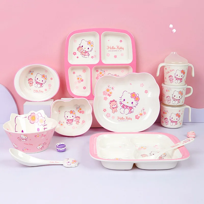 New Hello Kitty Tableware Set Sanrio Household Cartoon Cute Tableware for Kids Baby Children's Bowl Dinner Plate Fruit Plate