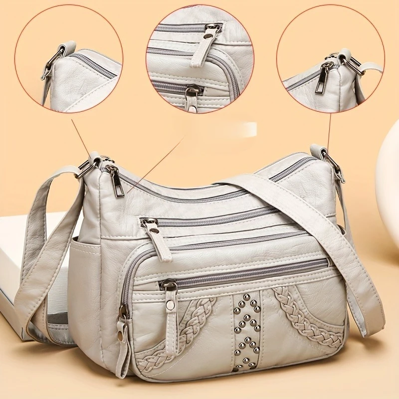 ตัวเลือกสินค้า 1pcs PU หนังนุ่ม Multi-Pocket กระเป๋า Crossbody ความจุขนาดใหญ่ Minimalist Casual ไหล่กระเป๋าสะพายแฟชั่น
