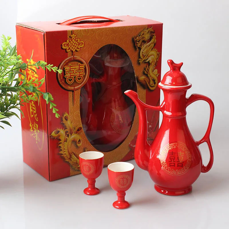 Traditional Chinese Style Wine Set, Wedding Celebration, Creative Ceramic Gift, Cross-Cupped Wine, Bar, Hotel, Coffee, Liquor