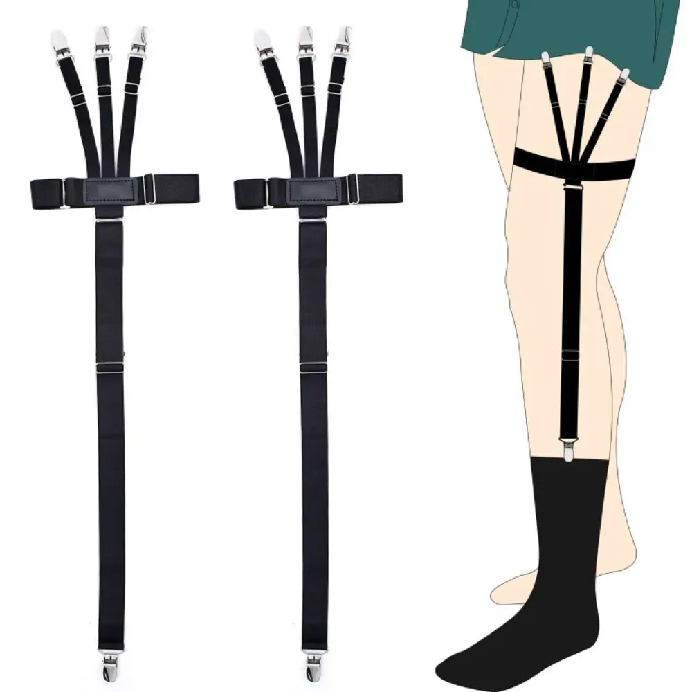 

1 Pair Anti Slip Garter Belt Elastic Leg Sock Suspenders Belt Sock Holder 4 Clips Adjustable Shirt Stay Men Women
