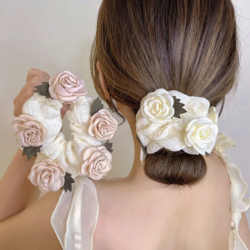 Chic French Floral Oversized Hair Scrunchies - Elegant High Elastic Hair Accessory