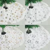 38CM Plush Christmas Tree Skirt White Snowflakes Faux Fur Xmas Trees Skirts Base Cover New Year Navidad Party Decoration Carpet 5