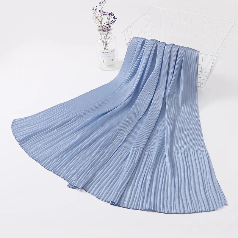 Silk Creping Hijab Head Scarf 70*175cm Headwraps for Women Muslim Fashion Crinkle Hijab Pleated Islamic Scarf Shawl Ladies