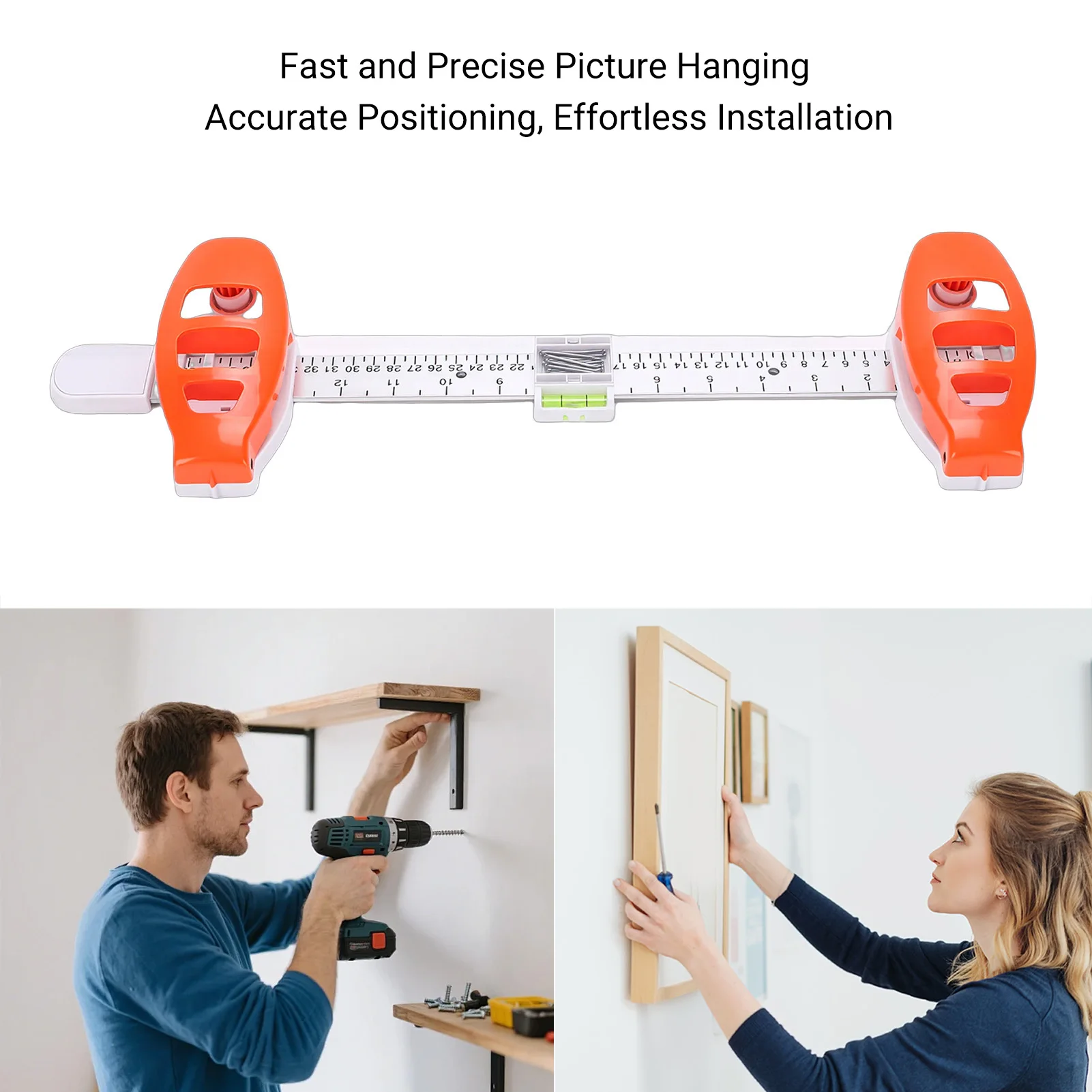 새로운 그림 액자 수평계, 다기능 프레임 위치 조정 밸런스 도구, 구멍 표시 및 측정을 위한 다용도 장식 도구