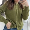 Autumn Women's Casual Wool Solid Color Round Neck Long Sleeve Loose Cardigan Sweater 1
