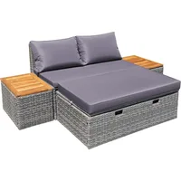 Patio Day Bed with 2 Side Tables Outdoor Daybed Set MultifunctionalRattan Lounge Bed for Backyard Porch Poolside Lawn Bea 1