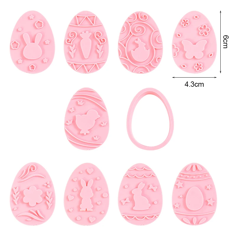 9pcs/set Easter Rabbit Biscuit Mold Plastic Bunny Egg Cookie Cutter Stamp Embosser DIY Baking Tools Easter Party Cake Decorating