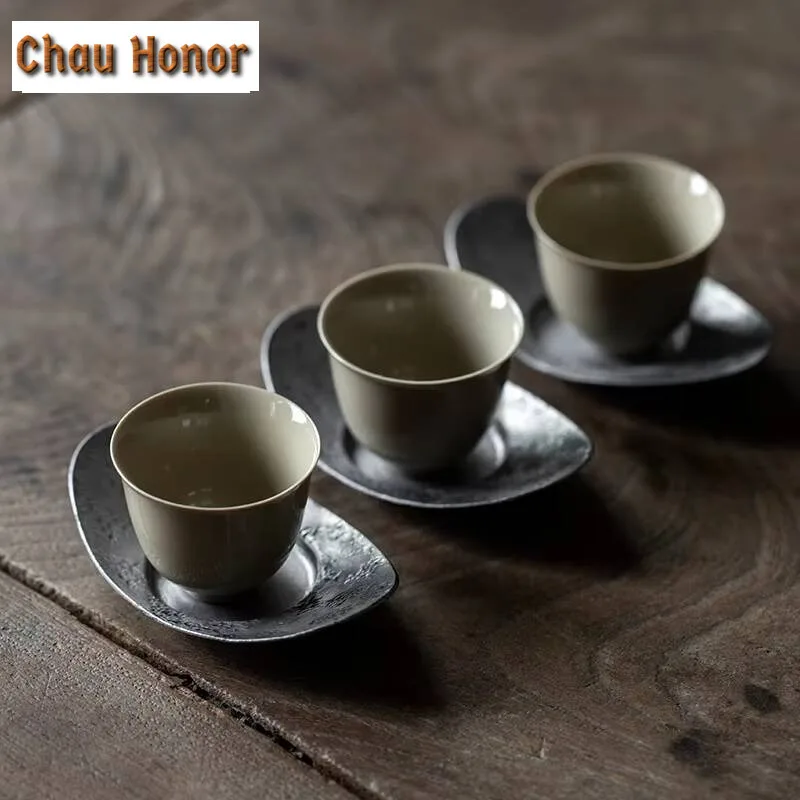 Antique Old Tin Coasters Handmade Anti Scalding Mat Japanese for Coffee Cups Anti-scald Placemats Chinese Tea Tableware Ornament