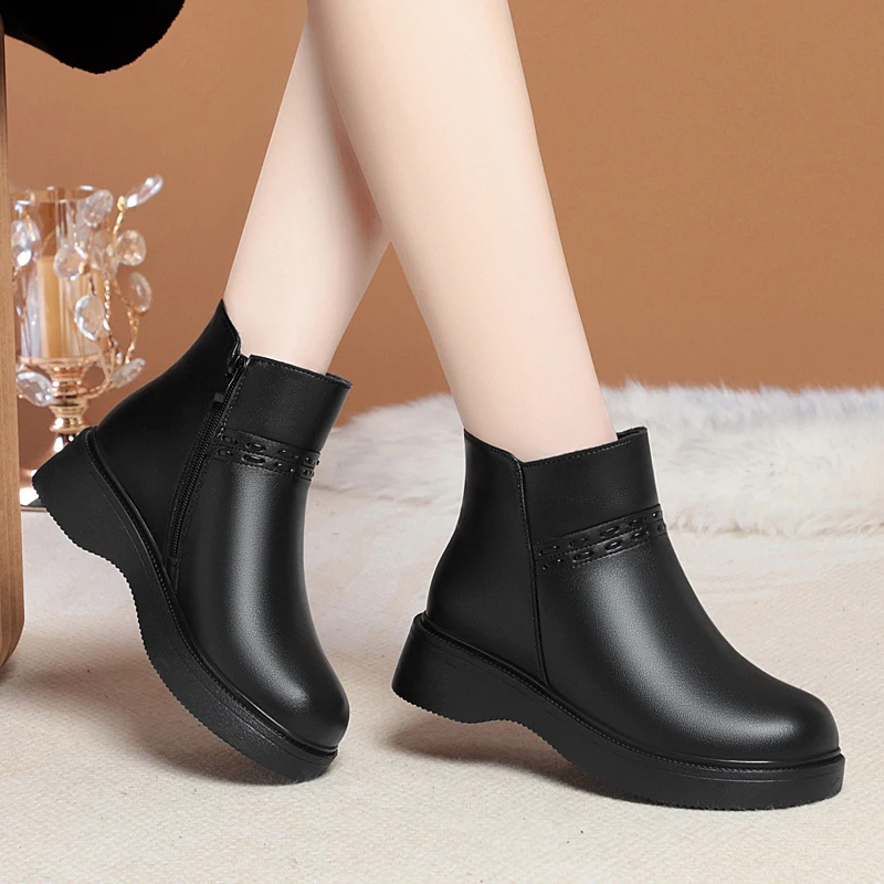 DIMANYU Women's Marten Boots Genuine Leather 2024 Winter New Large Non slip Women's Boots Natural Wool Women's Ankle Boots