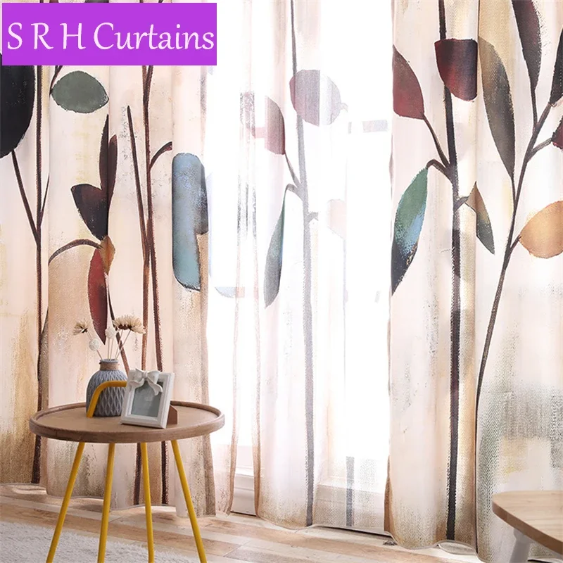 

Retro Beige Cotton Linen Printing Curtains Pastoral Grass Living Room Balcony Window Drapes For Bedroom Sheer Tulle Curtains