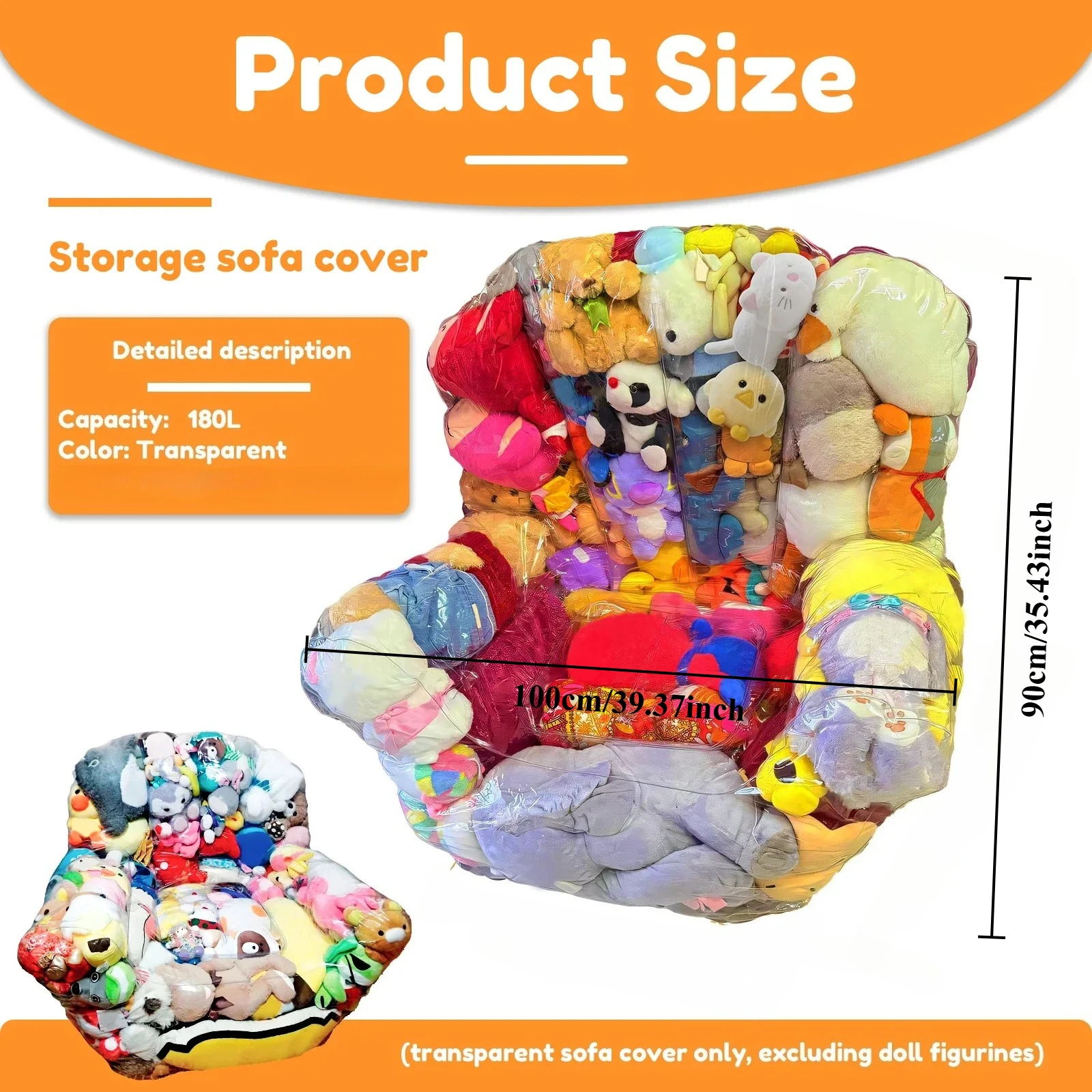 1PC Transparent Sofa Storage Chair Cover, Large Capacity Storage Bag, Can Store Plush Dolls, Tatami Transparent Sofa Cover