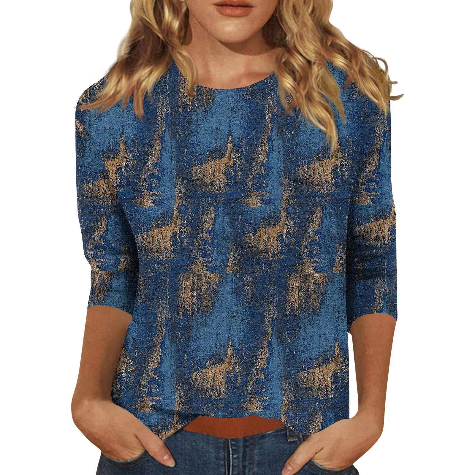 

Женские рубашки с рукавом 3/4, свитшот с круглым вырезом и принтом, женская модная осенняя одежда, толстовки и свитшоты, Новая модная женская одежда