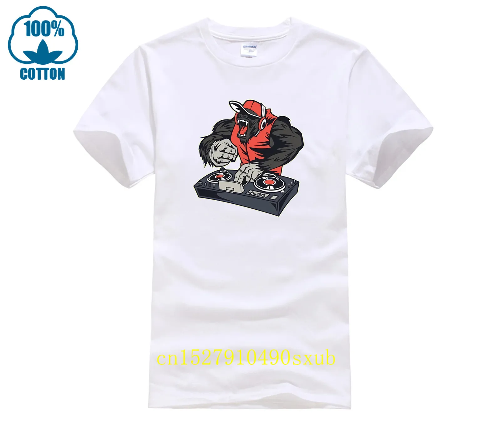 Maglietta Di Miscelazione Della Giradischi In Stile Cartone Animato Hardcore Gorilla Dj