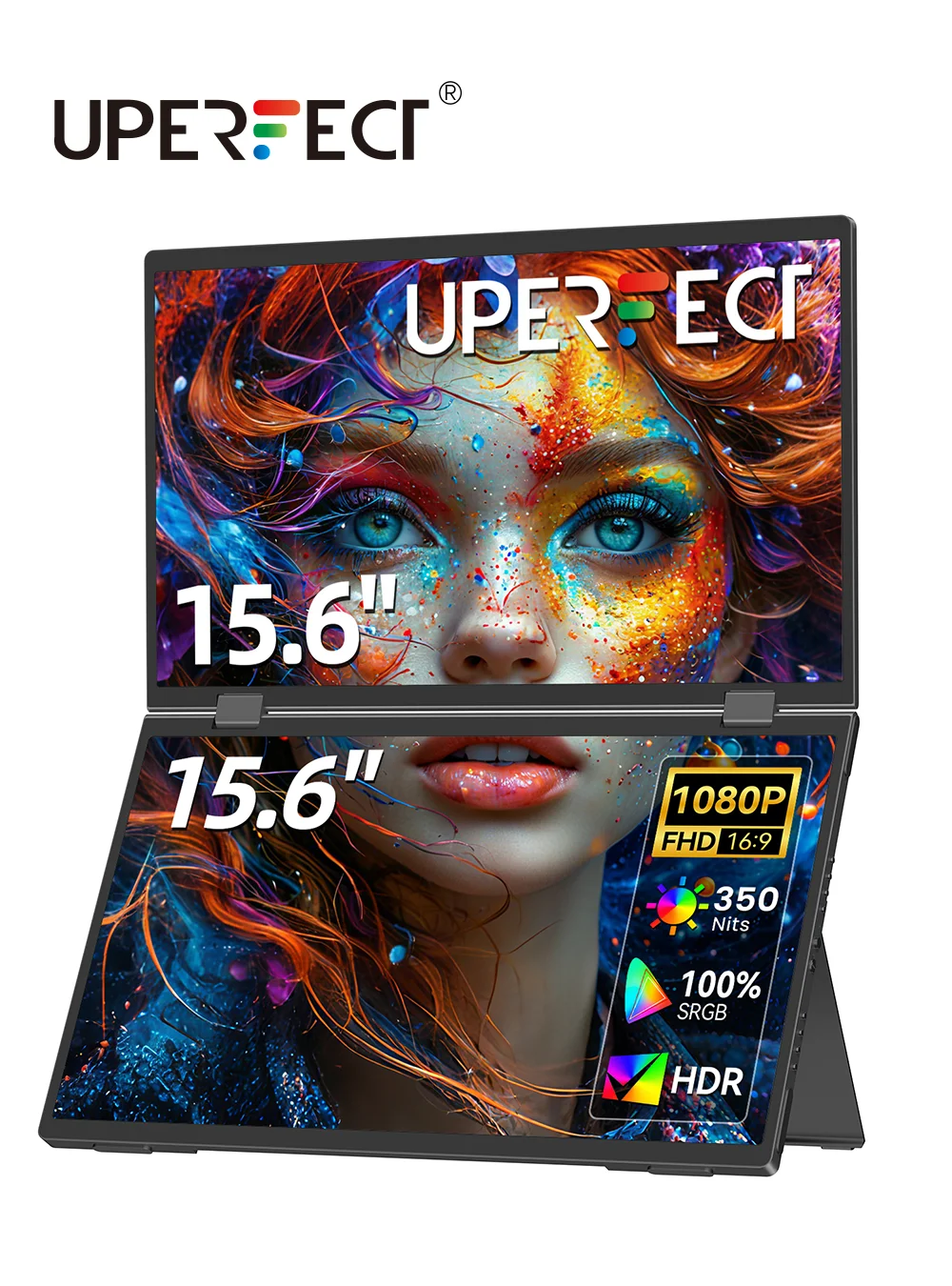 מסך נייד כפול UPERFECT 15.6 אינץ '1080P FHD IPS מתקפל מוערך מסך מחשב נייד משולב USB-C Plug & Play לנסיעות