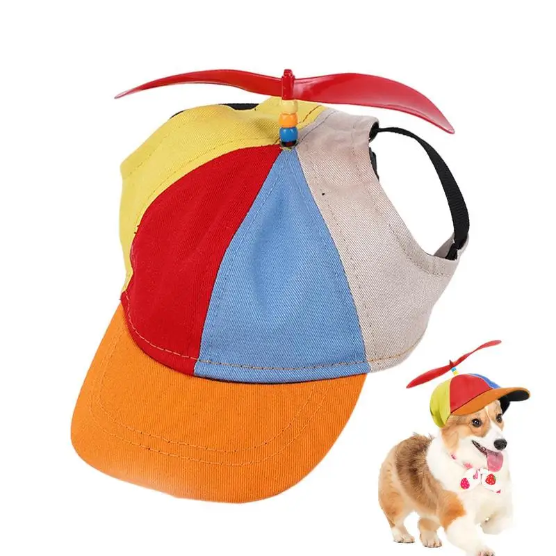 

Pet Propeller Hat Sport Sun Protection Baseball Hat With Ear Holes Dog Hat Rainbow Helicopter Top Hat For Small Dogs Puppy Cats