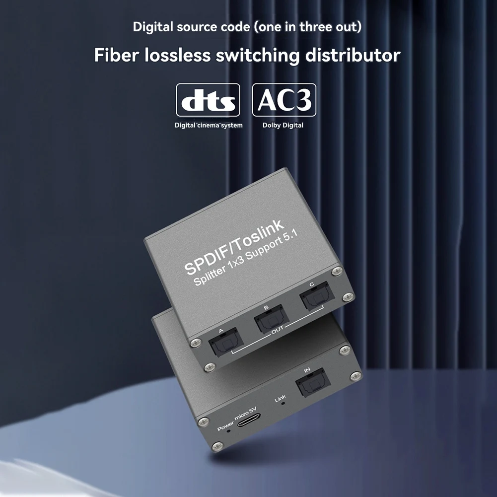 (A75T) SPDIF 디지털 오디오 분배기 1x3 Toslink 광학 3방향 어댑터 지원 PS4/TV/Xbox/앰프용 LPCM 2.0 DTS Dolby-AC3