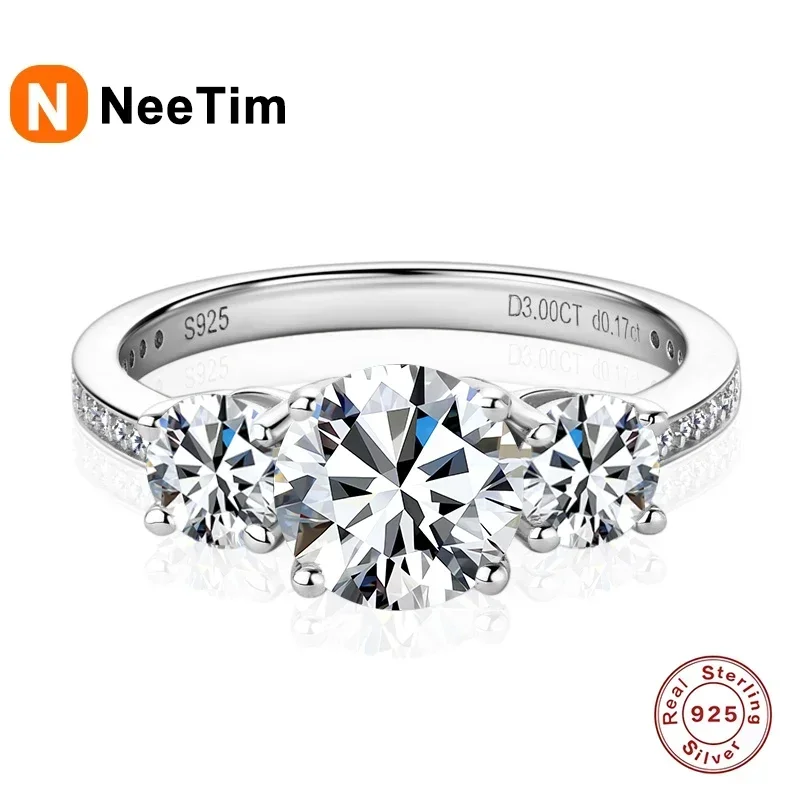 

NeeTim 3.17cttw Full Color Moissanite Engagement Rings 925 Sterling Silver 18k Gold Plated Lab Created Diamond Wedding Band Ring