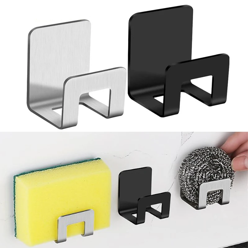 

Kitchen Stainless Steel Sponge Rack Self-adhesive No-hole Sink Wire Ball Rags Draining Rack Kitchen Sink Accessories