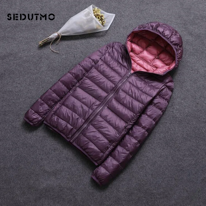 

Winter Duck Down Coat Women Hooded Two Side Wear Jackets Ultra Light Coat Spring Puffer Jacket ED616