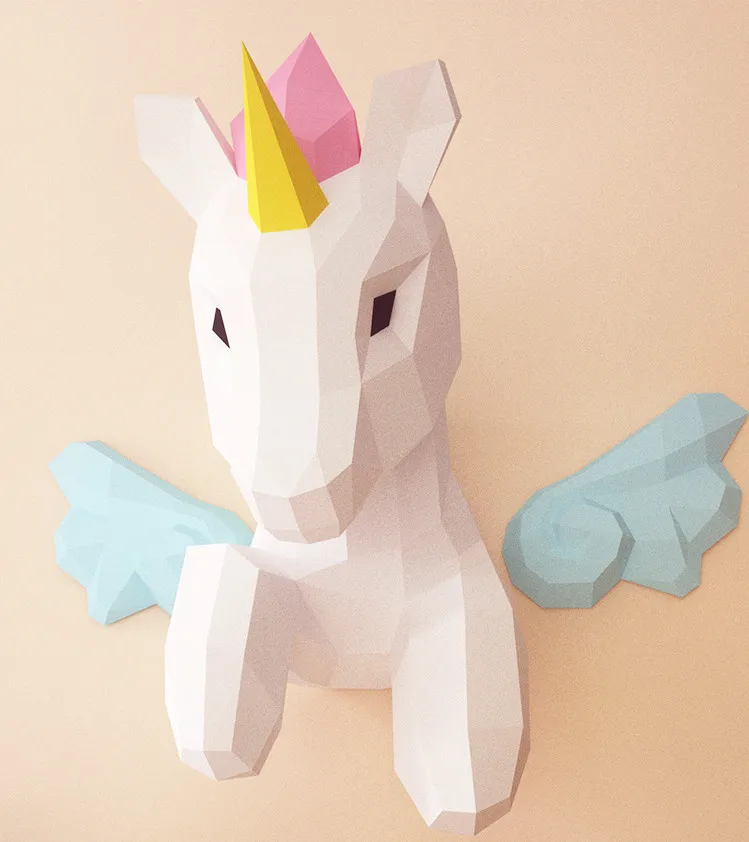 Models Origami 3d Paper Papercraft Unicorn Children Bedroom Wall decor Pony Decoration Christmas DIY Toys Party Home Decor