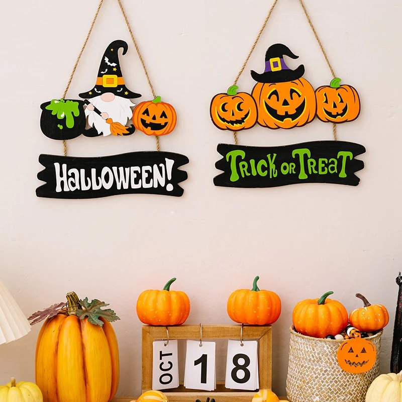 

2Piece Halloween Hanging Sign Pumpkin Wood Hanging Ornament Pendant Pumpkin Gnome Plaque Wood