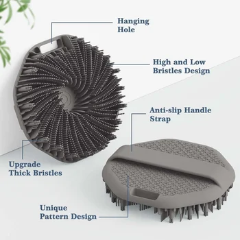 Scrubber corpo in silicone 2 in 1 e massaggiatore per cuoio capelluto, spazzola da bagno con impugnatura antiscivolo per pelli sensibili, dimensioni da viaggio, facile da pulire