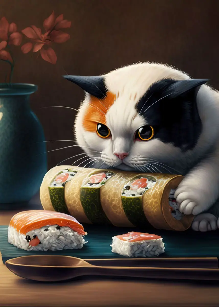 Japanese Salmon Sushi Canvas Wall Art - Cute Aesthetic Poster for Kitchen and Home Decor