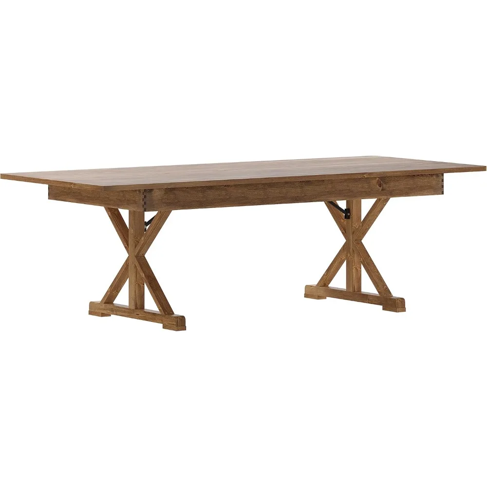 Folding Farmhouse Dining Room Table with X Legs,Commercial Grade Rectangular Solid Pine Farm Table for 8, 8' x 40",Rustic