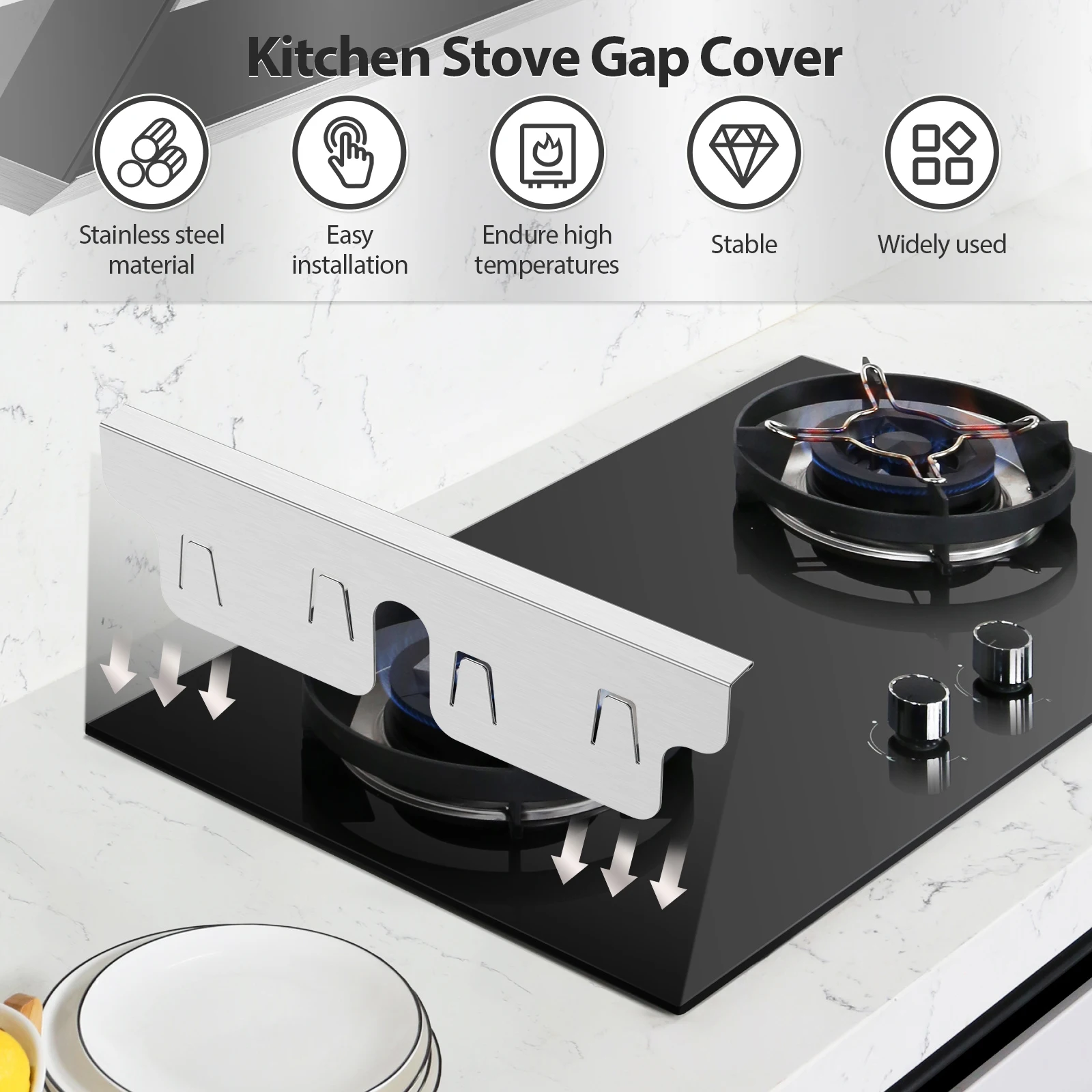 2Pcs Stainless Steel Stove Gap Covers Adjustable Length Oven Side Gap Fillers Anti Rust Heat Resistant Stove Counter Fillers stove gap cover