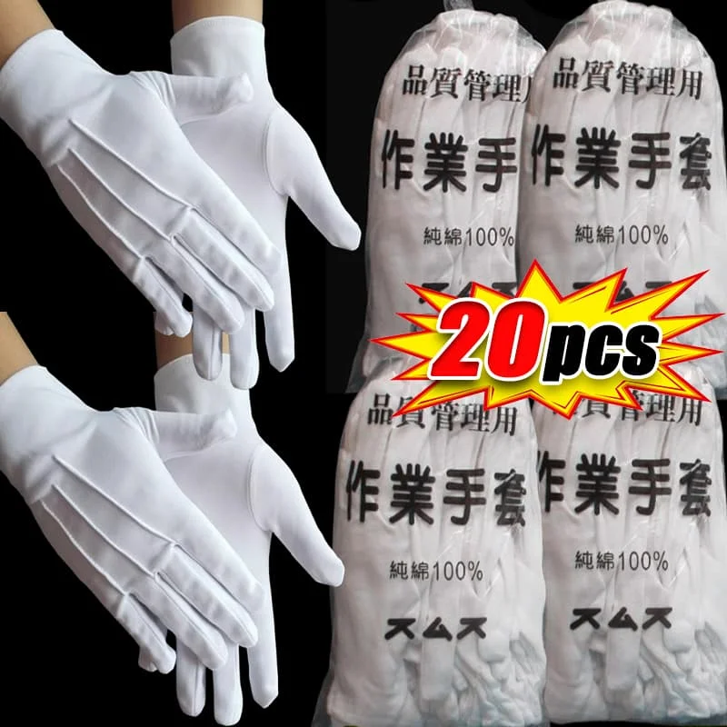 1-10pairs White Cotton Gloves for Women Men Waiters Drivers Jewelry Workers Mitten Full Finger Anti Slip Hand Protector Gloves