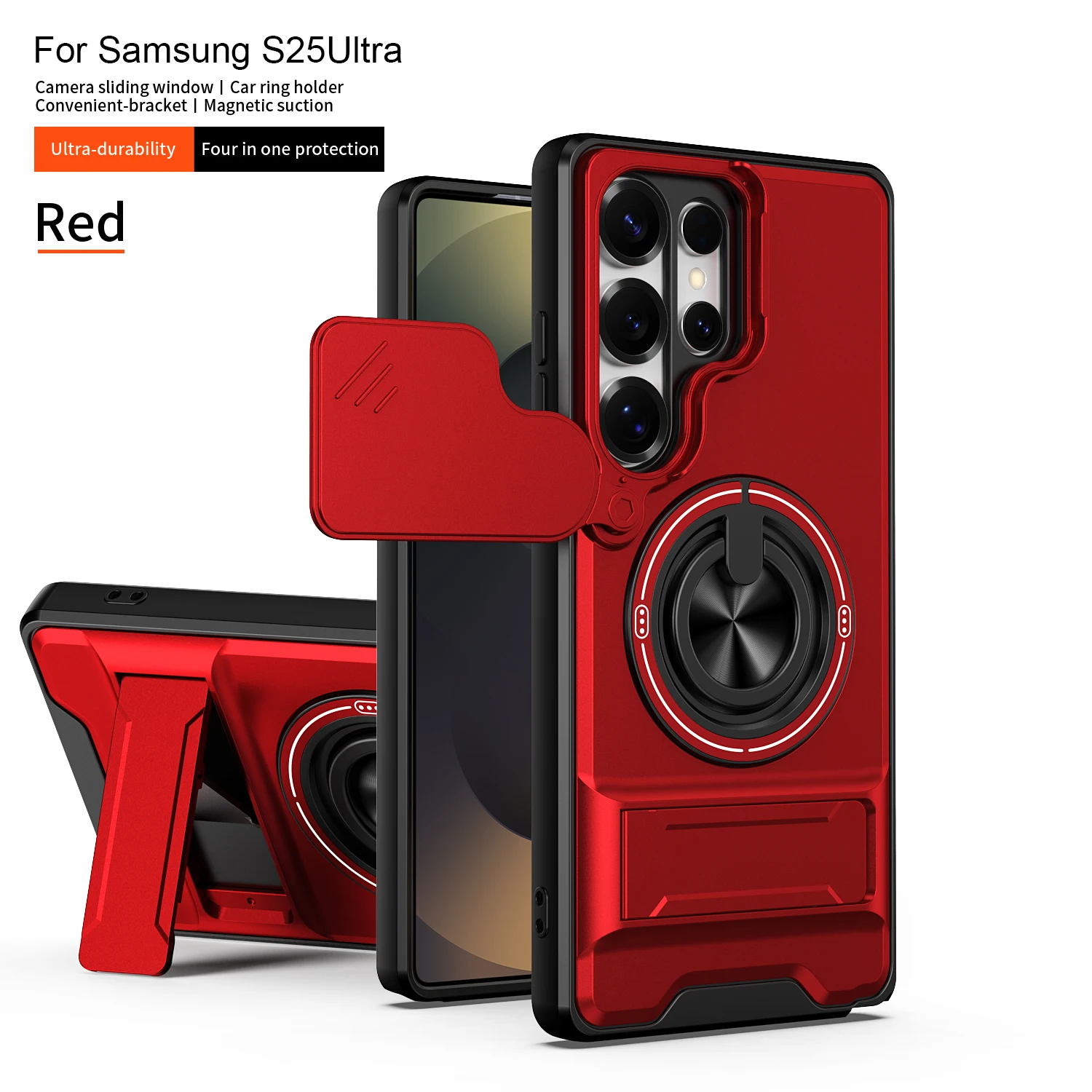 Premium Slide Camera Protection Phone Case with Upright Kickstand and Magnetic Shockproof Back