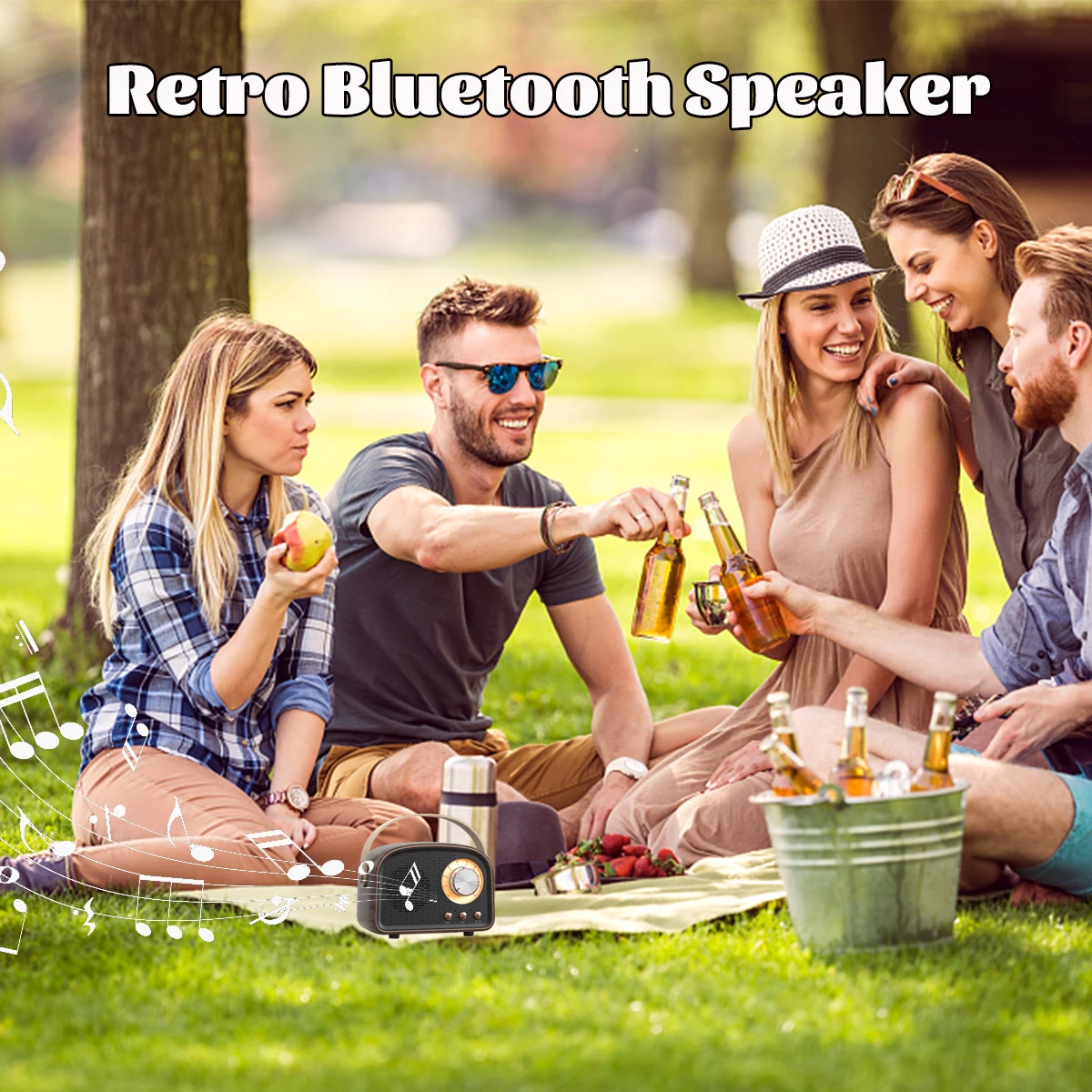 leitor de música clássico sem fio com microfone mini rádio retro receptor fm portátil tws estéreo bluetooth