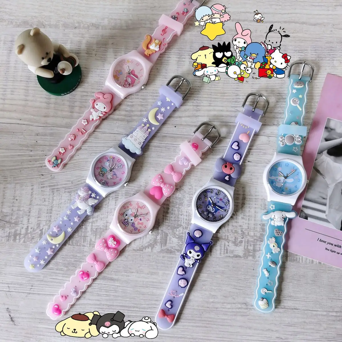 

Sanrio Hello Kitty Kids Watches Girls Silicone Strap Cartoon Kuromi Cinnamoroll Light Children Wrist Watch Clock Reloj Infantil