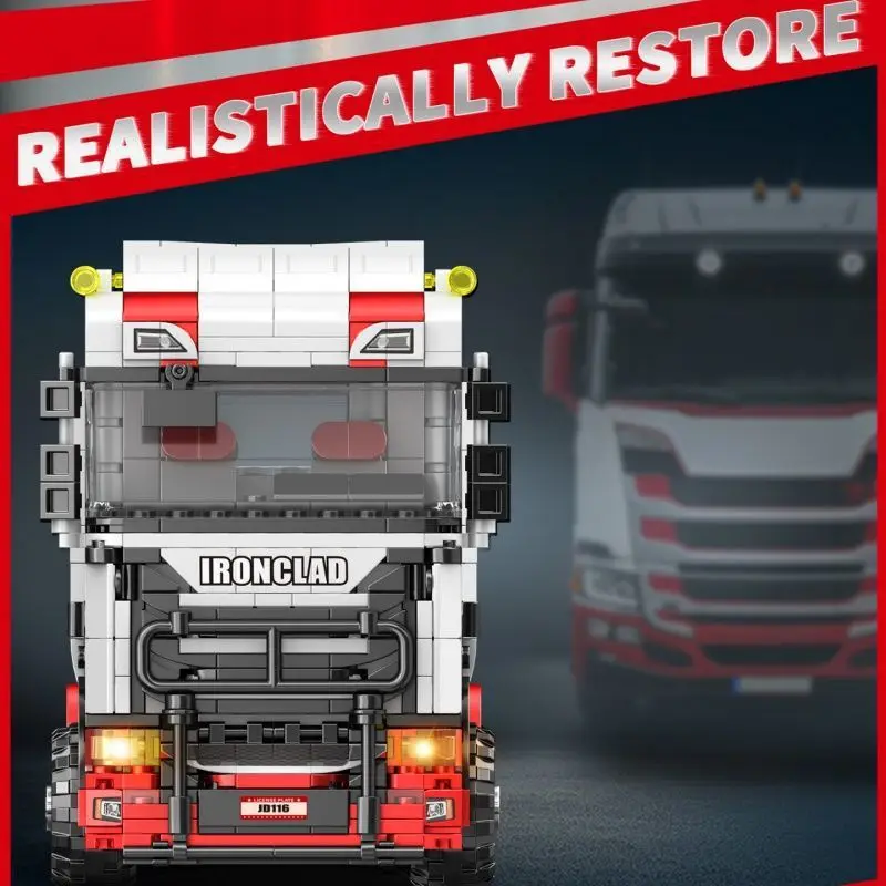 MOC 트럭 헤드 소형 빌딩 블록 엔지니어링 시리즈 트럭 세미 트레일러 트랙터 유닛 조립 자동차 모델 브릭 소년 장난감 선물