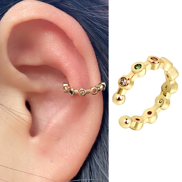 Boucles d'oreilles à Clip pour femmes et filles, 1 pièce, géométrie creuse arc-en-ciel, CZ, manchette, grimpeur, Cartilage, os, faux boucle d'oreille, Non Piercing