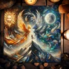 Mystical Sun and Moon Tarot Card Tablecloth With Ice and Fire Phoenixes For Tarot Readings Cloth Witch Altar Cloth Home Decor 4