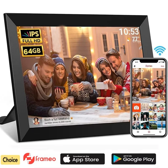 Frameo Digital Picture Frame 10.1 Inch 64GB Smart WiFi digital photo frame with 1280x800 IPS HD Touch Screen Wall Mountable