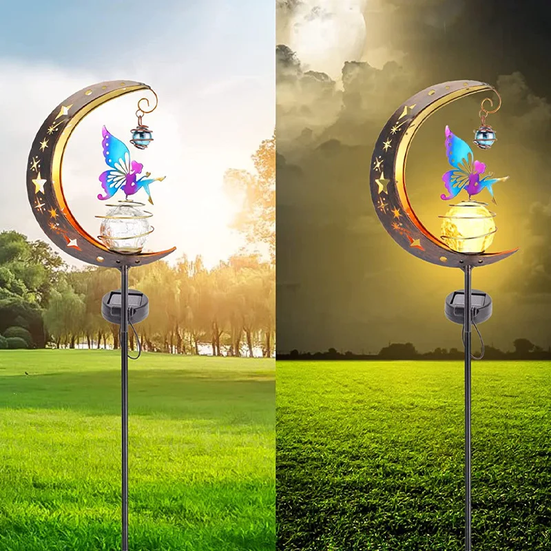 Animal FairyMoonSolarLight fo LawnOutdoor Ornament, Creative Decorative Iron Hollow Crack Ball Lamp, Angle Art Led Sunlight, New