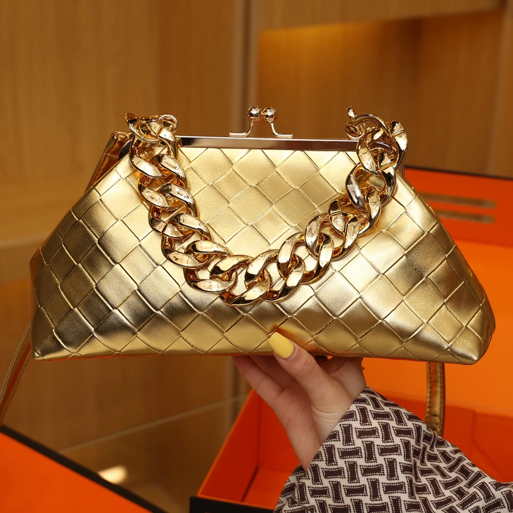 Shoulder Bags Women 2022 Trend Woven Luxury Designer Handbags Purse Gold  Thick Chain Dumpling Clutch Bag Fashion Crossbody Bag| | - AliExpress