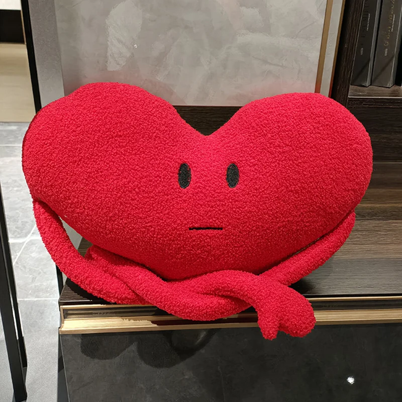 45x30cm Smiling Face Red Heart Plush Pillow Long Arms Hug Emotional Seat Cushion Back Support Plushie Creative Peluche Gift 4