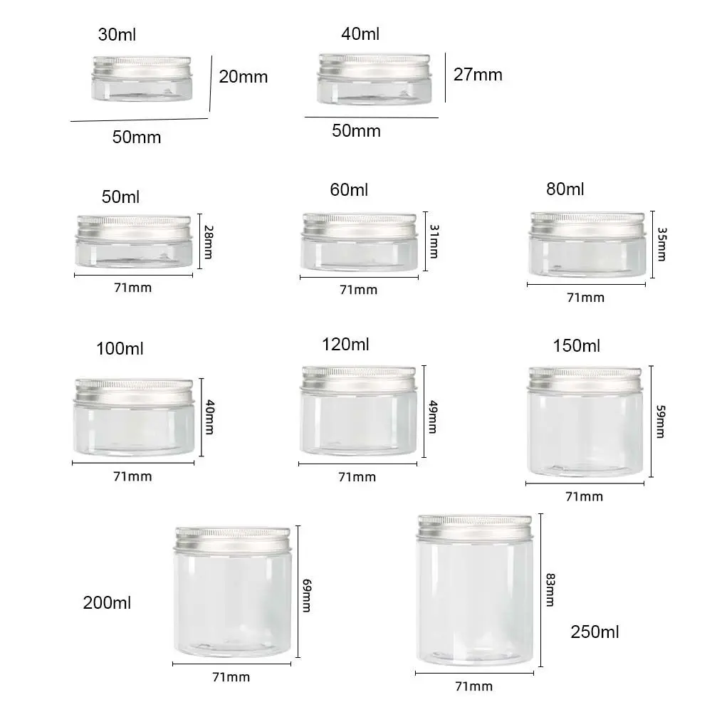 Clear Plastic Jar and Lids Empty Cosmetic Containers Makeup Box Travel Bottle 30ml 40ml 50ml 60ml 80ml 100ml 120ml 200ml 250ml 6