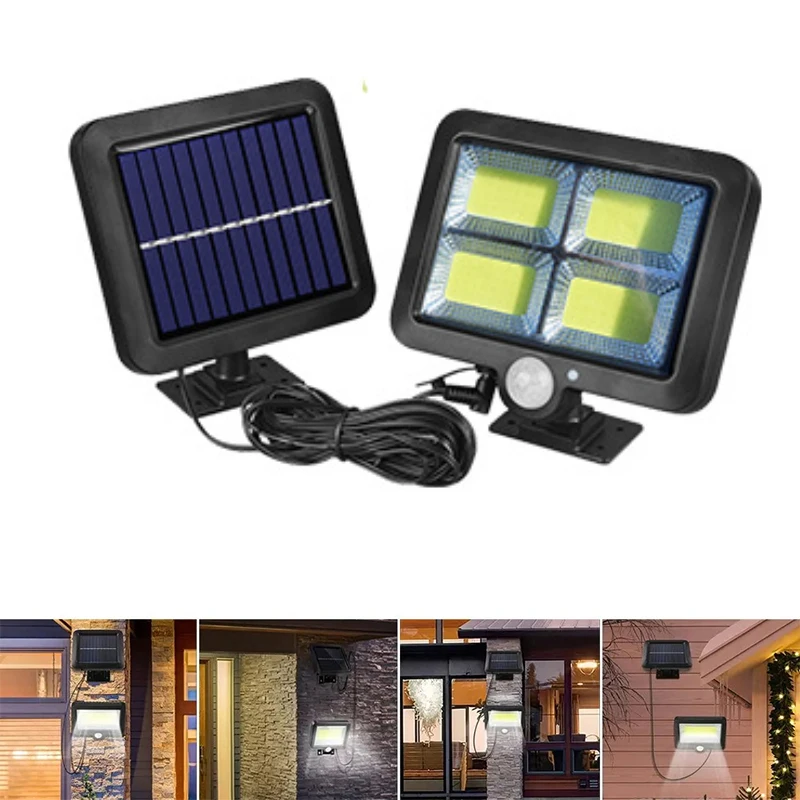 

Solar Wall Light PIR Motion Sensor Wall Lamp Super Bright 128LEDs COB Outdoor Body Sensing Wall Lights with 5m Extending Cable