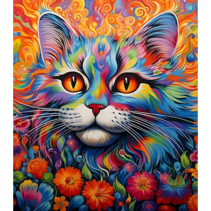 

GATYZTORY 5D Diamond Painting Cat Full Round Rhinestone Picture Diamond Embroidery Mosaic Flower Cross Stitch Home Decor