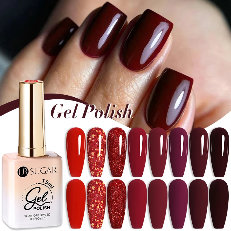 UR SUGAR 80 Colors 15ml Red Colors Series Gel Nail Polish Semi Permanent UV Gel Design Nail Art Manicure Varnish Supplies 5