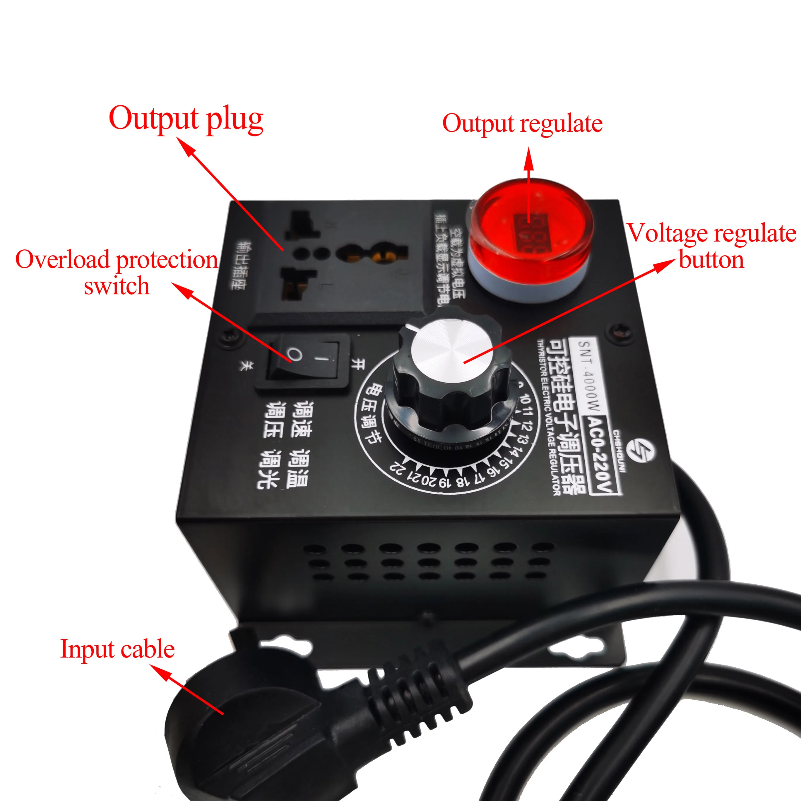 속도 온도 조명 전압 조정기, 가변 조광기 전압 조정기, AC 220V, 4000W 컴팩트 가변 전압 컨트롤러