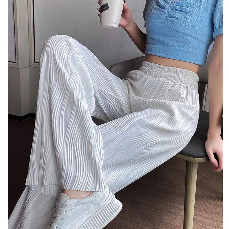 

Women's Y2K Clothes Summer Streetwear Water Ripple Wide Leg Thin High Waist Casual Baggy Oversized Trousers Korean Style 2023